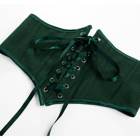 Women\'s Forest Green Floral Lace Up Boned Underbust Darkness Corset Waist Belts main image 4